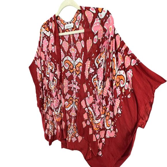Quagga Kimono Cardigan One Size Red Colorful Floral Lightweight Boho Beach - Picture 2 of 11